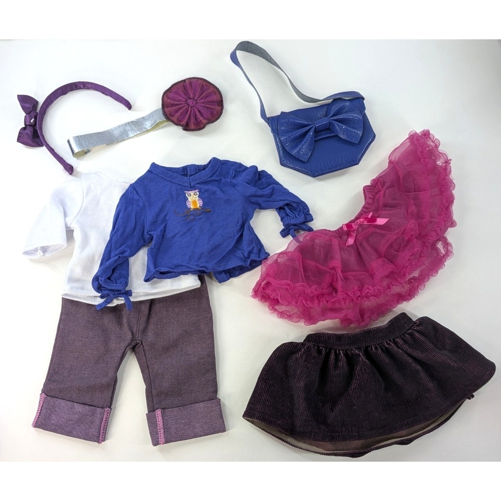 PINKS & PURPLES OUTFITS🇺🇸American Girl Doll Jeans Hair Accessories Purse LOT 8